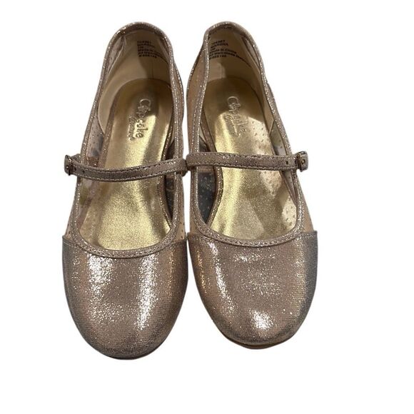 Cupcake Couture Gold Metallic Shimmer Mesh Inset Mary Jane Dress Shoes Girls 1 - Picture 1 of 9